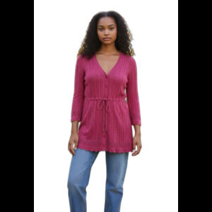 Vintage Dkny Jeans L Pink Open Knit Babydoll Fairy Y2K Button Down Top Blouse
